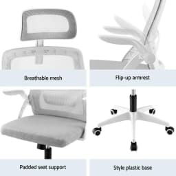 Ergonomic Grey Office Chair Adjustable Headrest Lumbar Support Mesh Computer Desk Chair for Home and Office