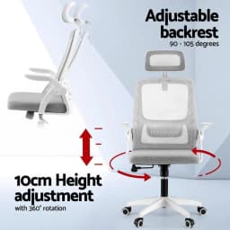 Ergonomic Grey Office Chair Adjustable Headrest Lumbar Support Mesh Computer Desk Chair for Home and Office