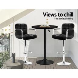 Adjustable Round Black Gas Lift Bar Table Modern Height Adjustable Pub Table Durable Metal Base Home Kitchen Dining Furniture