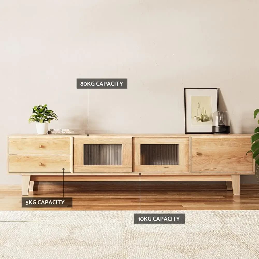 Modern 180CM TV Cabinet Entertainment Unit Storage Stand with Drawers for Living Room Media Console High Capacity Wooden Style TV Bench