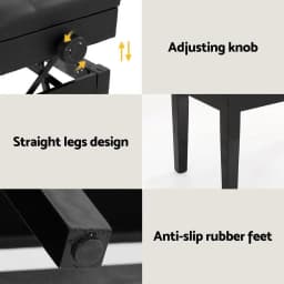 Adjustable Height Piano Bench Stool Padded Keyboard Seat Foldable Heavy Duty Music Chair Stable Non Slip Foot Pads