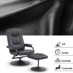 Swivel Recliner Chair and Ottoman Set PU Leather Black Relaxing Lounge Armchair with Footrest for Living Room Office Bedroom