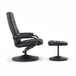 Swivel Recliner Chair and Ottoman Set PU Leather Black Relaxing Lounge Armchair with Footrest for Living Room Office Bedroom