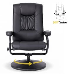 Swivel Recliner Chair and Ottoman Set PU Leather Black Relaxing Lounge Armchair with Footrest for Living Room Office Bedroom
