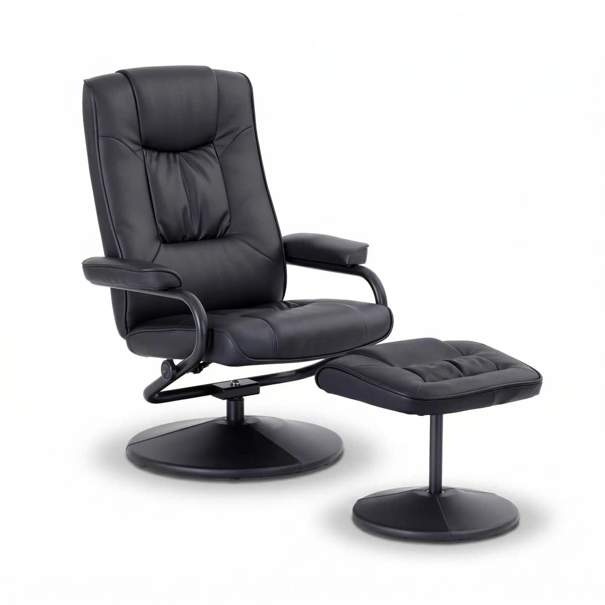 Swivel Recliner Chair and Ottoman Set PU Leather Black Relaxing Lounge Armchair with Footrest for Living Room Office Bedroom