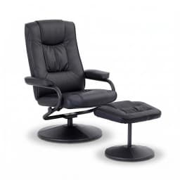 Swivel Recliner Chair and Ottoman Set PU Leather Black Relaxing Lounge Armchair with Footrest for Living Room Office Bedroom