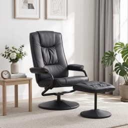 Swivel Recliner Chair and Ottoman Set PU Leather Black Relaxing Lounge Armchair with Footrest for Living Room Office Bedroom