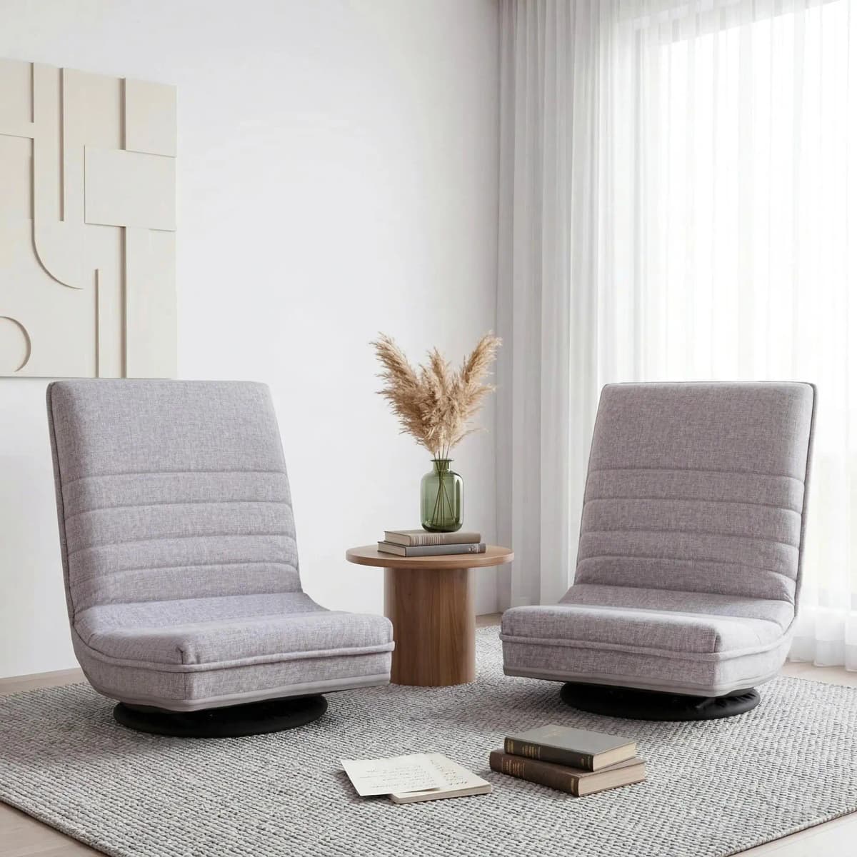 2 Pack Swivel Floor Chair 360 Adjustable Foldable Lounge Seat Grey Upholstered Floor Sofa Chair