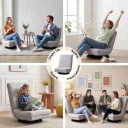 2 Pack Swivel Floor Chair 360 Adjustable Foldable Lounge Seat Grey Upholstered Floor Sofa Chair