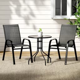 3PC Outdoor Bistro Set Table and Chairs Stackable Patio Furniture Black Balcony Garden Yard Furniture Set
