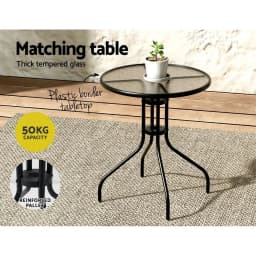 3PC Outdoor Bistro Set Table and Chairs Stackable Patio Furniture Black Balcony Garden Yard Furniture Set