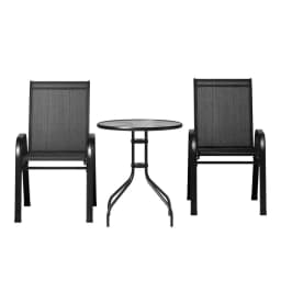 3PC Outdoor Bistro Set Table and Chairs Stackable Patio Furniture Black Balcony Garden Yard Furniture Set