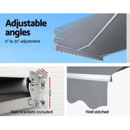 Retractable Folding Arm Awning Manual Sunshade 3M x 2.5M Pearl Grey Outdoor Patio Canopy Cover
