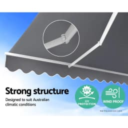 Retractable Folding Arm Awning Manual Sunshade 3M x 2.5M Pearl Grey Outdoor Patio Canopy Cover
