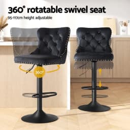 Velvet Adjustable Height Bar Stool Nailhead Trim Kitchen Counter Stool Modern Upholstered Swivel Seating