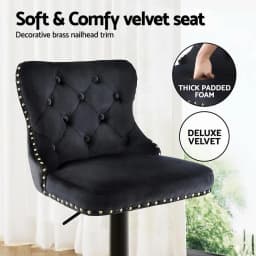 Velvet Adjustable Height Bar Stool Nailhead Trim Kitchen Counter Stool Modern Upholstered Swivel Seating