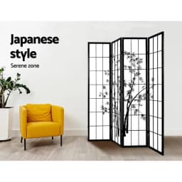 4 Panel Bamboo Room Divider Folding Privacy Screen Black White 174x179cm Home Office Decor