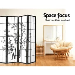 4 Panel Bamboo Room Divider Folding Privacy Screen Black White 174x179cm Home Office Decor