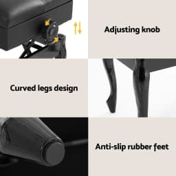 Adjustable Height Piano Bench Stool Keyboard Seat with Padded Cushion and Storage Compartment for Piano Keyboard Guitar and Home Practice