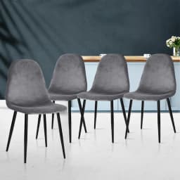 Set of 4 Grey Velvet Curved Slope Dining Chairs Upholstered Kitchen Seating