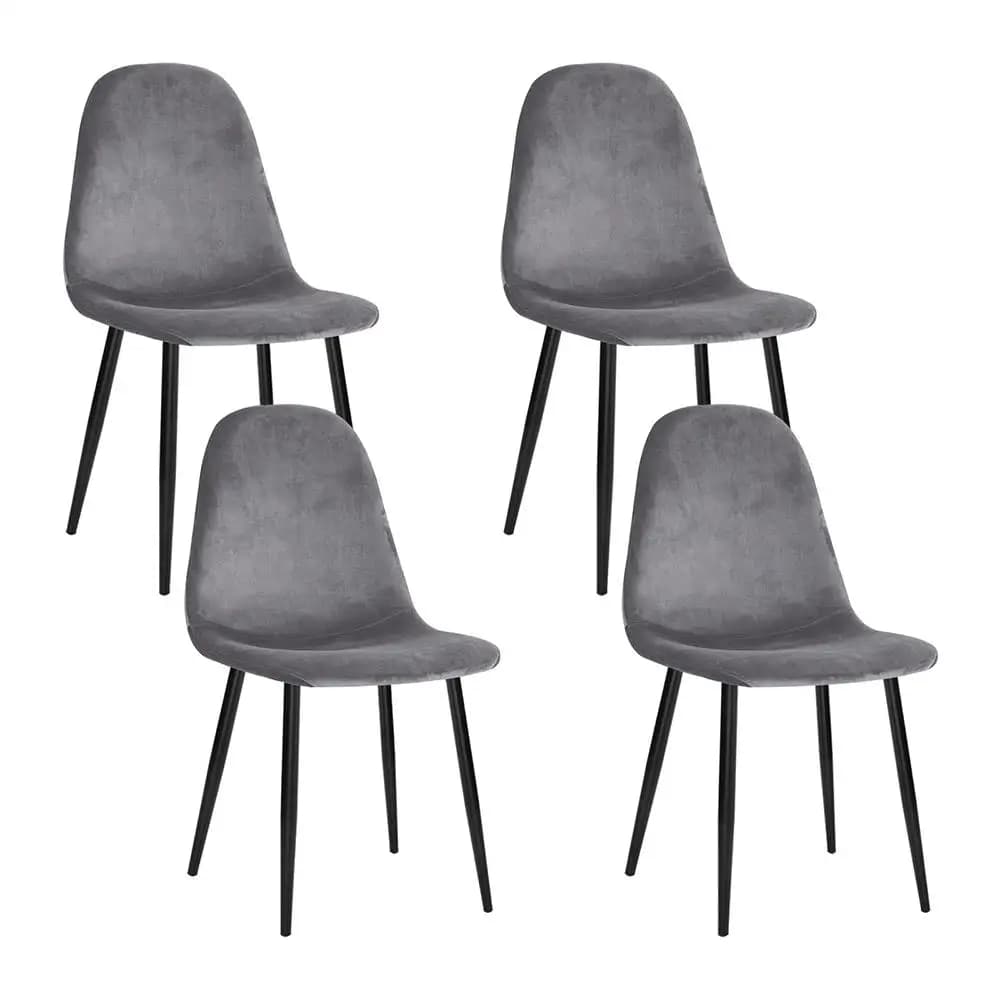Set of 4 Grey Velvet Curved Slope Dining Chairs Upholstered Kitchen Seating