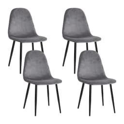 Set of 4 Grey Velvet Curved Slope Dining Chairs Upholstered Kitchen Seating