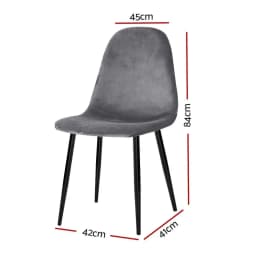 Set of 4 Grey Velvet Curved Slope Dining Chairs Upholstered Kitchen Seating