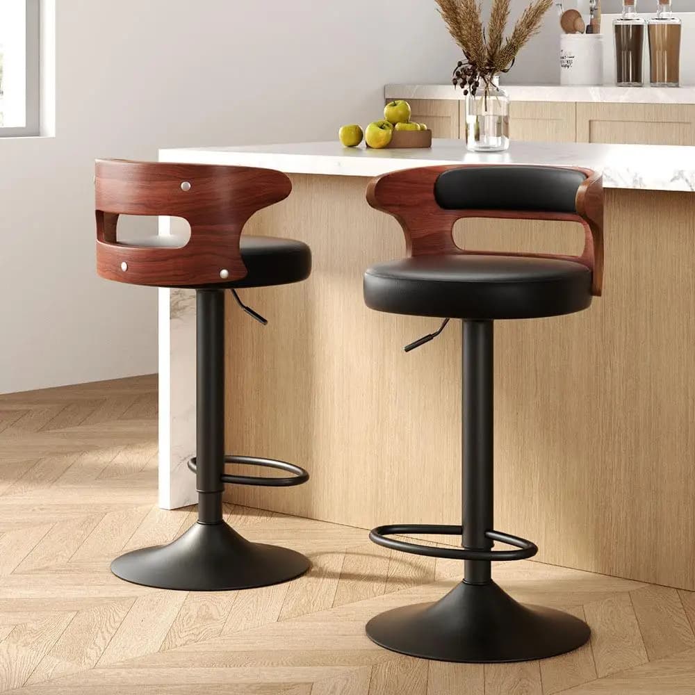 2x Adjustable Gas Lift Bar Stools Faux Leather Swivel Kitchen Counter Chairs Modern Dining Seating Set