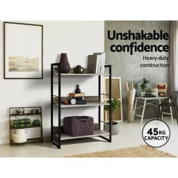3 Tier Bookshelf Black and Oak Freestanding Storage Shelf Organizer for Living Room Bedroom Office