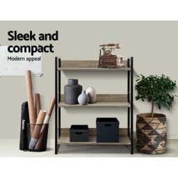 3 Tier Bookshelf Black and Oak Freestanding Storage Shelf Organizer for Living Room Bedroom Office