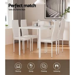 Dining Table and 4 Chair Set White Modern Kitchen Furniture Set for Home Dining Room