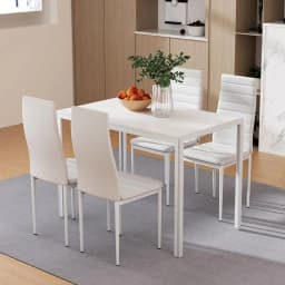 Dining Table and 4 Chair Set White Modern Kitchen Furniture Set for Home Dining Room