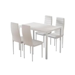Dining Table and 4 Chair Set White Modern Kitchen Furniture Set for Home Dining Room