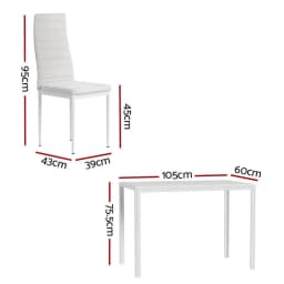 Dining Table and 4 Chair Set White Modern Kitchen Furniture Set for Home Dining Room