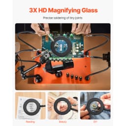 SucceBuy Magnetic Helping Hands Soldering Station 4 Arms Third Hand Tool with Vise 3X LED Magnifying Lamp 4PCB Holder&360 Holder