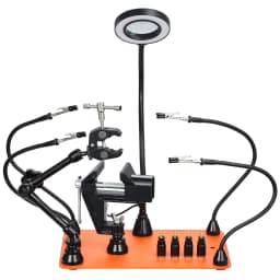 SucceBuy Magnetic Helping Hands Soldering Station 4 Arms Third Hand Tool with Vise 3X LED Magnifying Lamp 4PCB Holder&360 Holder