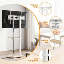 Mobile TV Floor Stand for 40 to 75 Inch Universal Adjustable Shelves with Wheels Mobility Stand