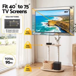 Mobile TV Floor Stand for 40 to 75 Inch Universal Adjustable Shelves with Wheels Mobility Stand