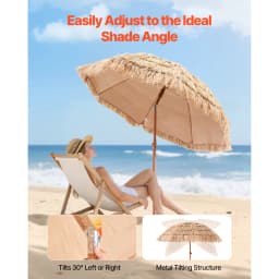SucceBuy Tiki Umbrella 6 ft Umbrella w/ Tilt Parasol w/ Thatch & 8 Metal Grass Pool Umbrellas to Poolside Backyard & Garden