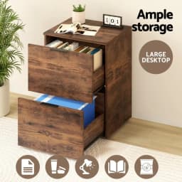Rustic Brown 2 Drawer Filing Cabinet Office Storage Organizer Shelves File Holder Home and Workstation Furniture