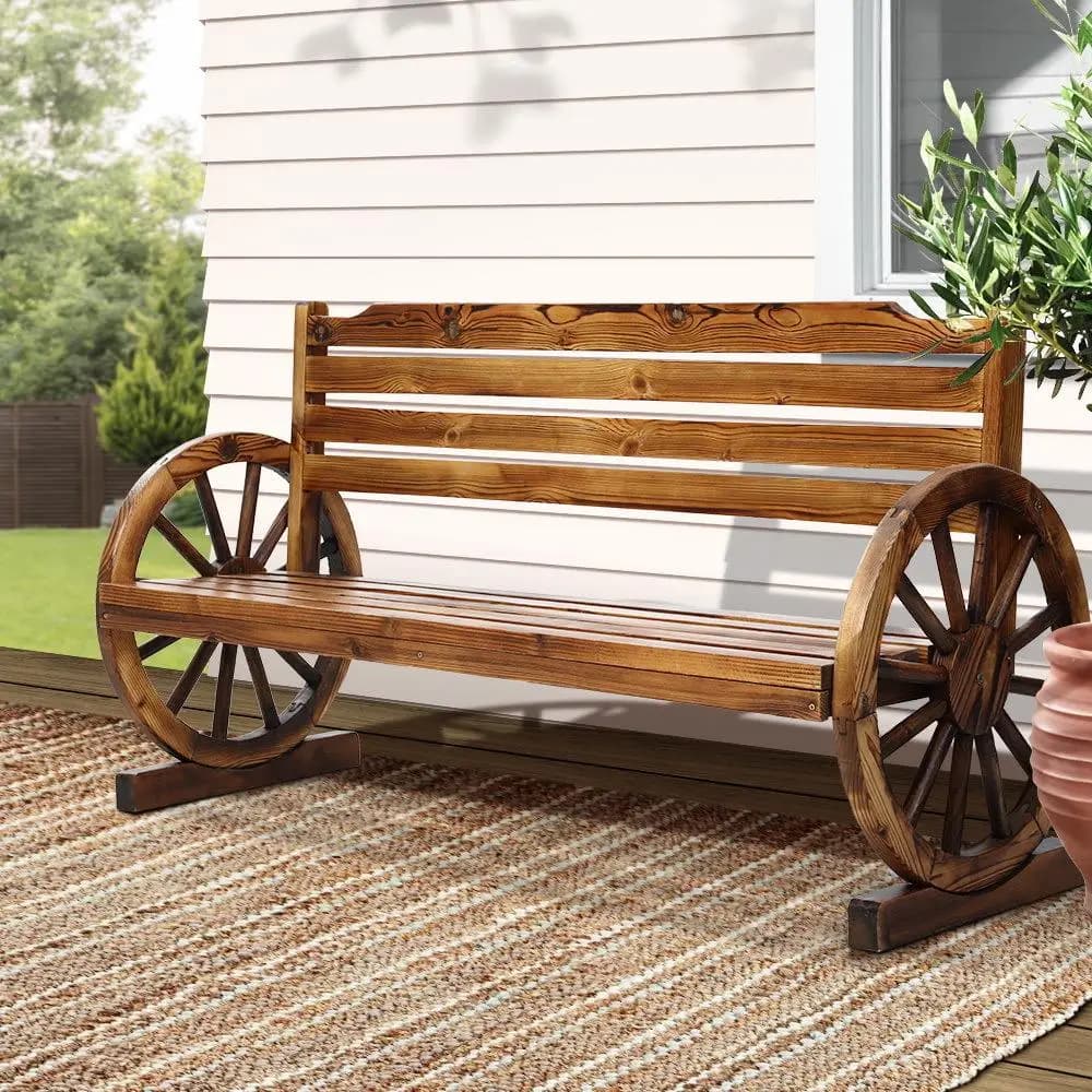 Outdoor Wooden 3 Seat Wagon Bench Patio Garden Lounge Furniture Chair