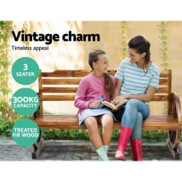 Outdoor Wooden 3 Seat Wagon Bench Patio Garden Lounge Furniture Chair