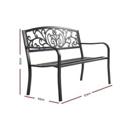 Outdoor Steel Garden Bench 3 Seater Black Park Patio Furniture Seat