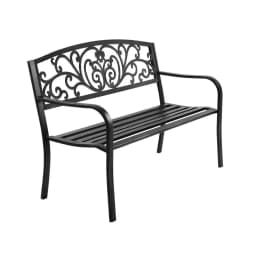 Outdoor Steel Garden Bench 3 Seater Black Park Patio Furniture Seat