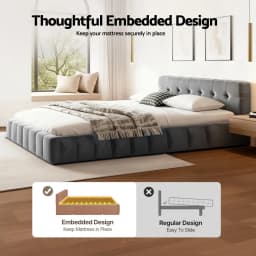 Double Size Velvet Platform Bed Frame with Plush Soft Headboard Grey for modern Bedroom Upholstered Base