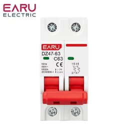 EARU DZ47 DZ47-63 2P 3-63A AC 230V C Curve MCB Miniature Circuit Breaker Overload Short Circuit Protection Switch Din Rail Mount
