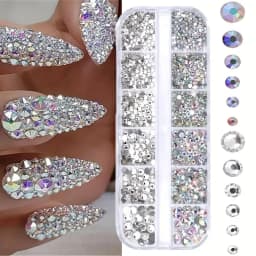 Boxed 3D Flat Back Nail Rhinestones Nail Gems Glass AB & Clear Crystal Rhinestones Kit Nail Art Charms DIY Manicure Accessories