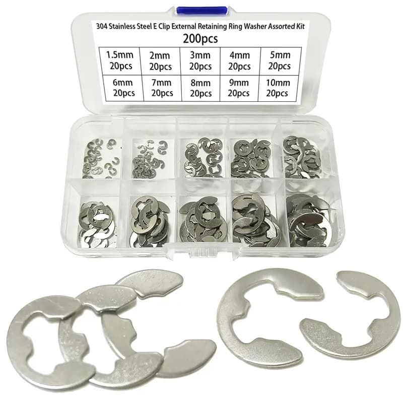 200pcs/304 Stainless Steel E-Shaped Open Snap Ring, C-Shaped Retaining Ring, E-Shaped Retaining Ring for Shaft