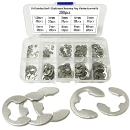 200pcs/304 Stainless Steel E-Shaped Open Snap Ring, C-Shaped Retaining Ring, E-Shaped Retaining Ring for Shaft