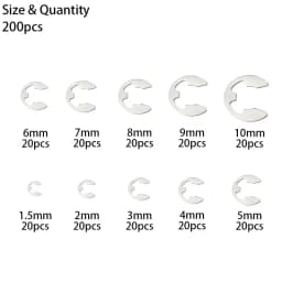 200pcs/304 Stainless Steel E-Shaped Open Snap Ring, C-Shaped Retaining Ring, E-Shaped Retaining Ring for Shaft